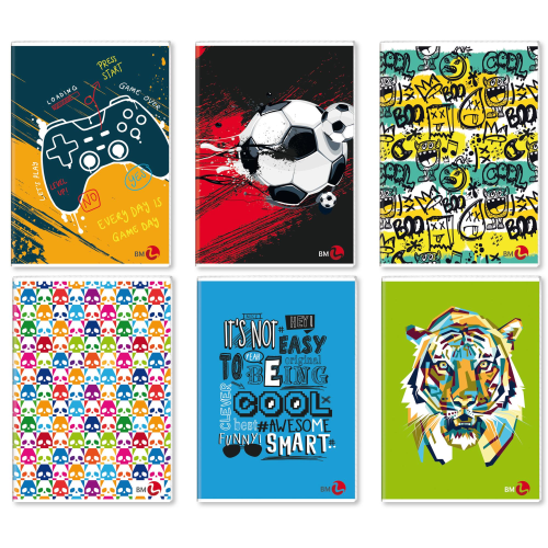 BE MORE BAMBINO QUADERNO PUNTO METALLICO 80GR 210X297 mm A4 40 FOGLI A QUADRETTI 5M FANTASIE ASSORTITE CONF 10 Pz.